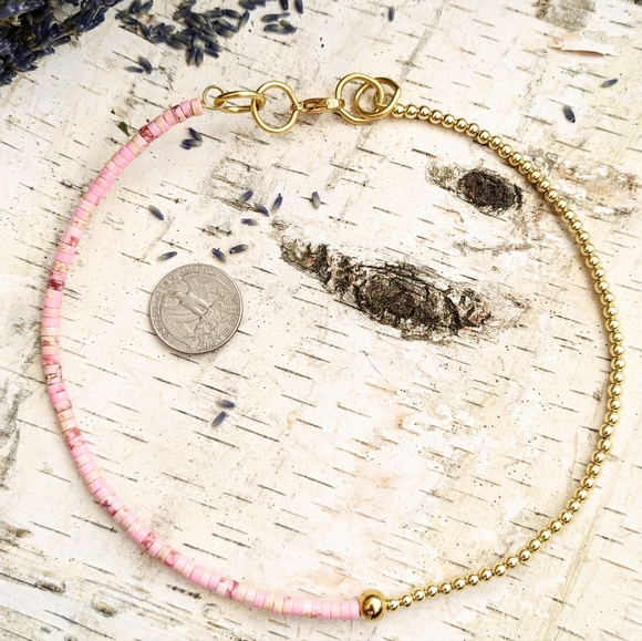 Natural Pink Sea Sediment Imperial Jasper In Assymetrical  Choker/Necklace - Picture 7 of 7